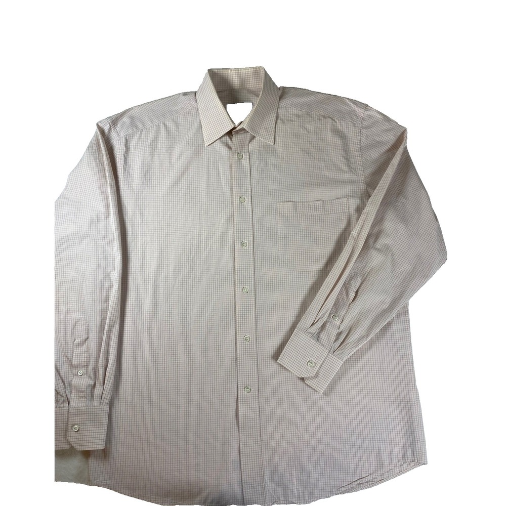 CANALI Mens Pink White Check Dress Shirt Made in Italy Long Sleeve Button Up LG
